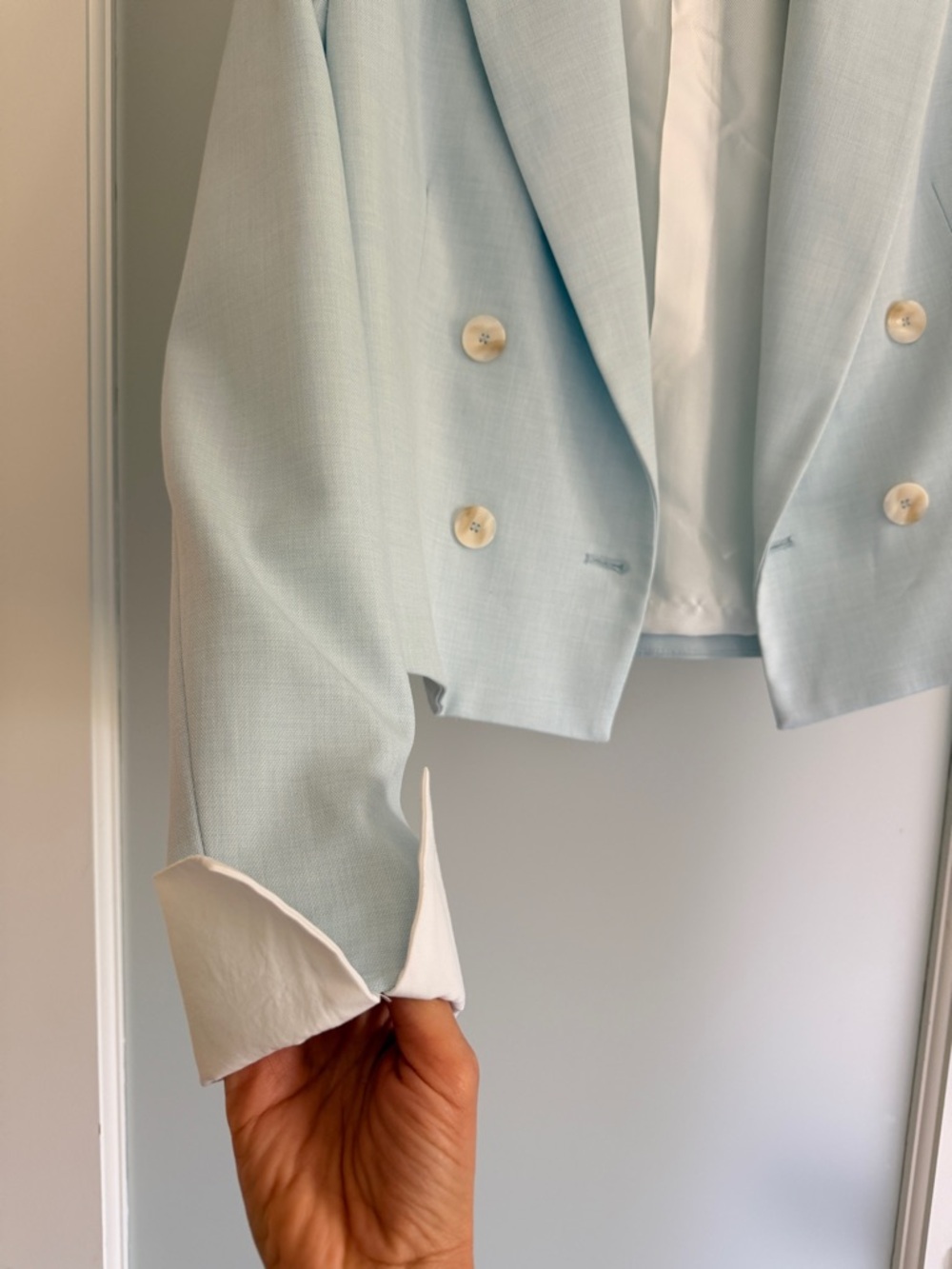Zara Cropped Double-Breasted Blazer - Pale Blue - Picture 11 of 15